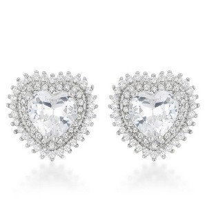 ShineHigh Halo Heart Earrings – Large Heart-Cut CZ with Double Halo Accent – Elegant Rhodium Finish Statement Studs with Butterfly Back - 1 of 1