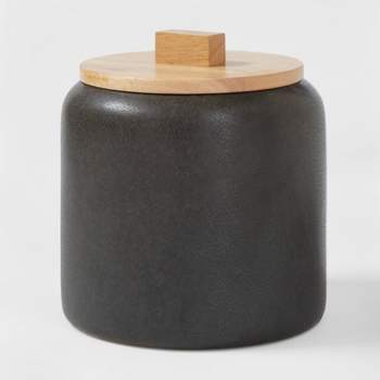 Medium Stoneware Tilley Food Storage Canister with Wood Lid Black - Threshold™