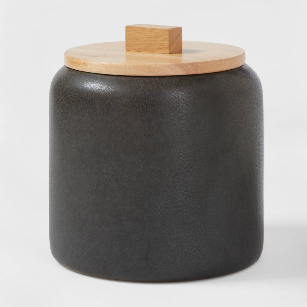 Medium Stoneware Tilley Food Storage Canister with Wood Lid Black - Thresholdâ„¢