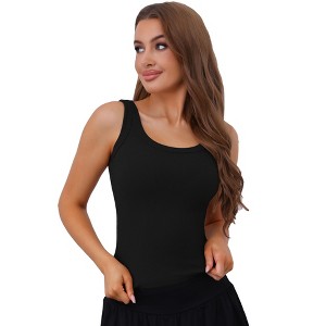 Allegra K Women's Ribbed Round Neck Sleeveless Workout Basic Slim-Fit Tank Tops - 1 of 4