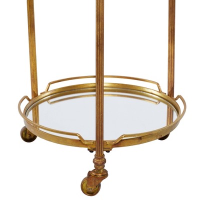 Elegant Brass 19" Round Bar Cart with Mirrored Shelves and Wheels