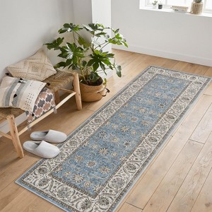 coucheta Vintage Washable Area Rug for Living Room, Retro Floral Non Slip Low Pile Stain Resistant Accent Carpets, for Bedroom, Dining Room, Office - 1 of 4