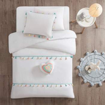 Jamie Tassel Kids' Comforter Set with Heart Shaped Throw Pillow - Mi Zone