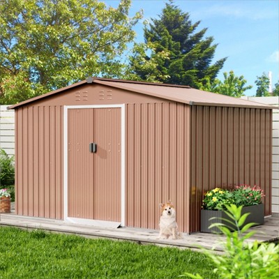 TROPOW 10x12 FT Outdoor Storage Shed, Metal Garden Shed with Lockable Door, and Sloped Roof, Utility Metal Tool Storage Sheds for Backyard