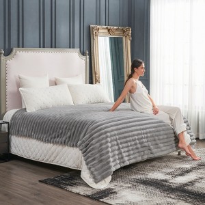 Cozy Bliss Faux Fur Plush Decorative Blanket, Cozy Warm Striped Throw Blanket - 1 of 4