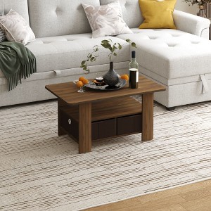 HOMLUX 31" Coffee Table Modern Living Room Furniture with Storage Bin Drawer & Open Shelf - 1 of 4