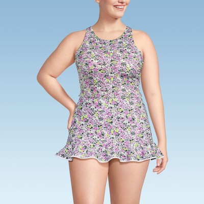Lands' End Women's Chlorine Resistant High Neck Racerback Midkini Swimsuit Top