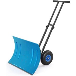 TackView 29" Steel Snow Pusher Snow Shovel with Wheels, Snow Removal With 5-Position Angled Blade & Adjustable Handle for Doorway, Sidewalk - 1 of 4