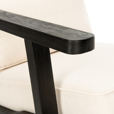Bone White Linen and Black Oak Mid-Century Arm Chair