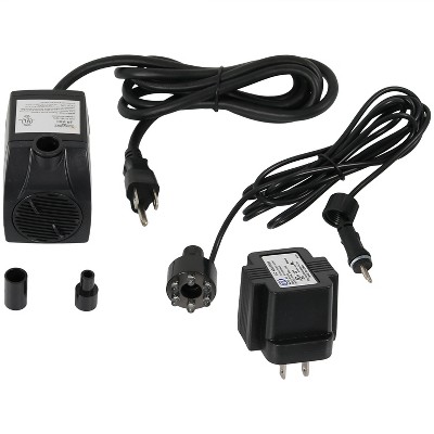 Sunnydaze Indoor/Outdoor Small Fountain or Aquarium Pump with White LED Light and Transformer - 200 GPH - 12 Volts