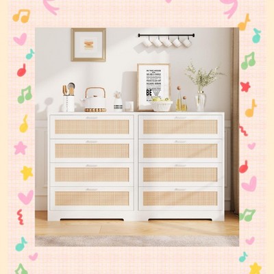 Garvee Modern Rattan Dresser for Bedroom - 5 Drawer Storage Chest in Black with Natural Rattan Design, Multi-Functional Use