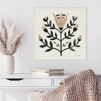 Beige and Black Beaded Perimeter Botanic Canvas Tapestry