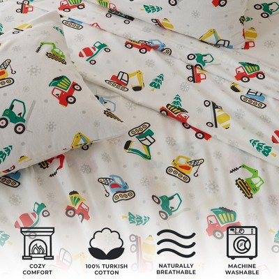 Twin Christmas Toy Trucks Cotton Flannel Sheet Set