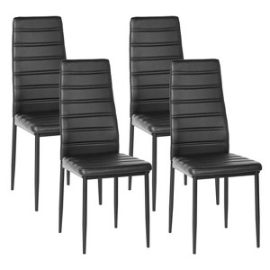 FurnitureR Dining Chairs PU Leather Set of 4, Armless High Back Chairs with Metal Frame, Ergonomic for Kitchen, Dining Room, Home Office, Black - 1 of 4