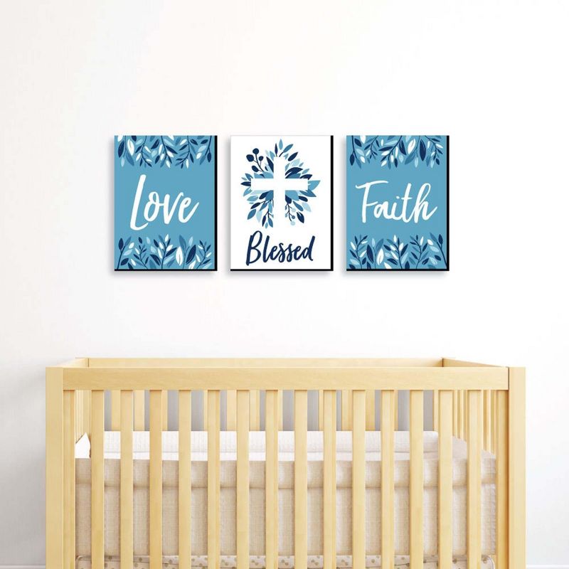Big Dot of Happiness Blue Elegant Cross - Nursery Wall Art, Kids Room Decor and Home Decorations - Gift Ideas - 7.5 x 10 inches - Set of 3 Prints, 2 of 7