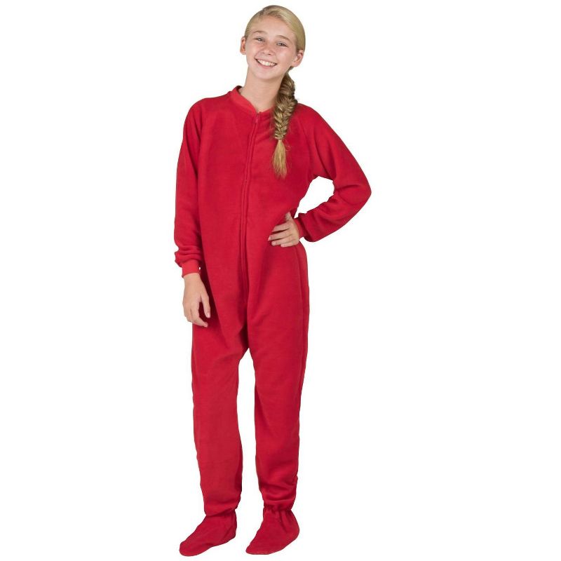 Footed Pajamas - Bright Red Kids Fleece Onesie, 4 of 6