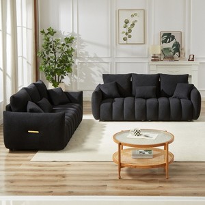 55.5" Modern Pull-Out Sleep Sofa - 2-Seater Loveseat with Side Pockets & Lumbar Pillows - 1 of 4