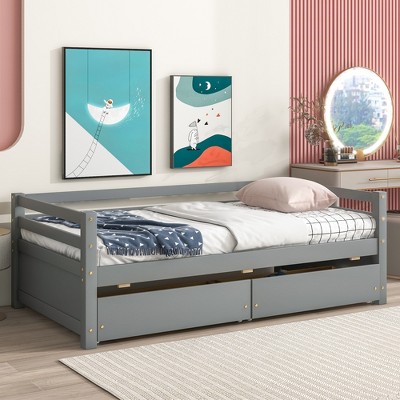 Twin Size Wooden Daybed With 2 Storage Drawers, Gray - Modernluxe : Target