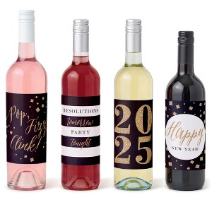 Big Dot of Happiness New Year's Eve - Gold - 2025 New Years Eve Party Decorations for Women and Men - Wine Bottle Label Stickers - Set of 4 - 1 of 4