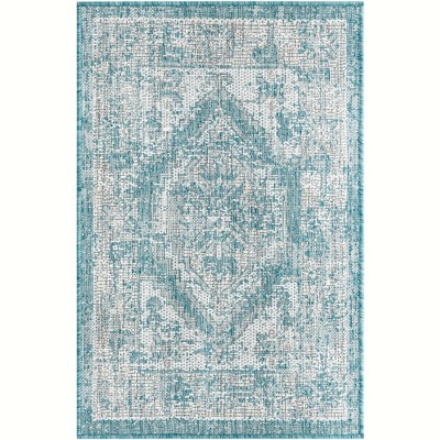 Aqua Blue Flat Woven Rectangular Outdoor Rug