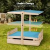 FUNTOK Outdoor Wooden Square Sandbox - Includes Adjustable UV-Resistant Canopy, Lid & 2 Bench Seats - 3 of 4