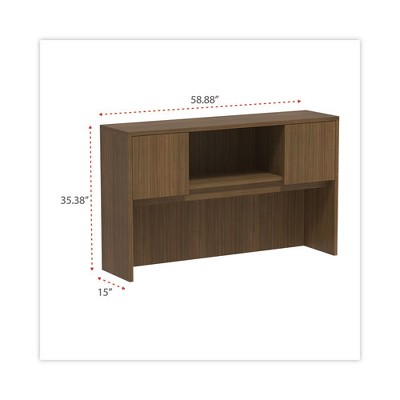 Modern Walnut Woodgrain Laminate Hutch with Doors and Compartments