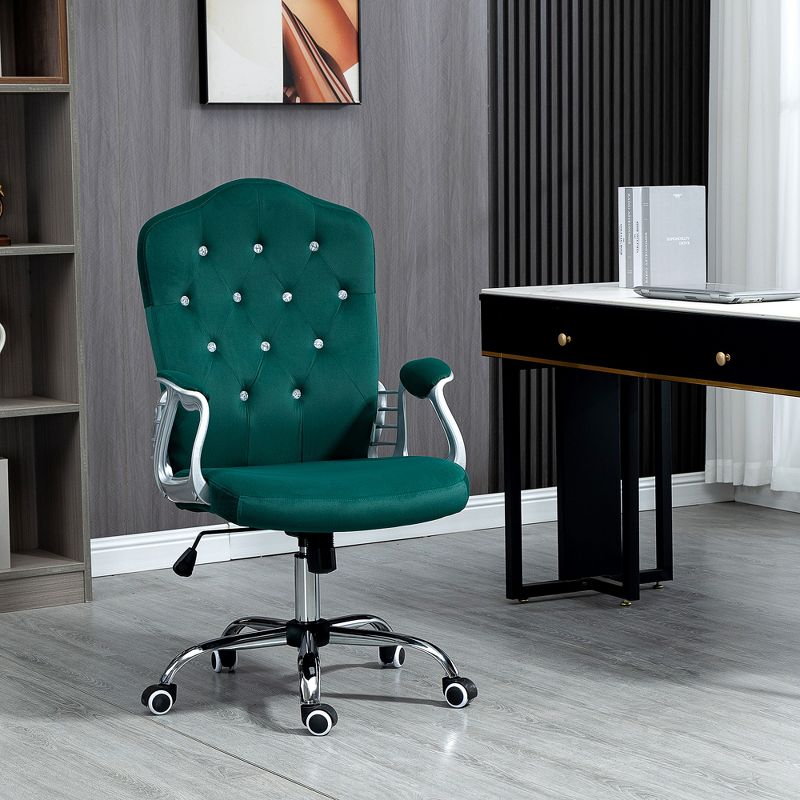Vinsetto Home Office Chair, Velvet Computer Chair, Button Tufted Desk Chair with Swivel Wheels, Adjustable Height, and Tilt Function, 2 of 7