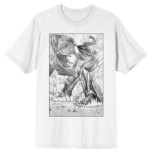 Attack on Titan Art Drawing Two Titans Fighting Men's White Short Sleeve Tee - 1 of 3