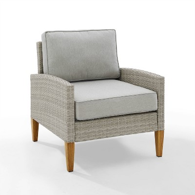 Gray Wicker Outdoor Accent Chairs with Cushions, 2-Piece Set