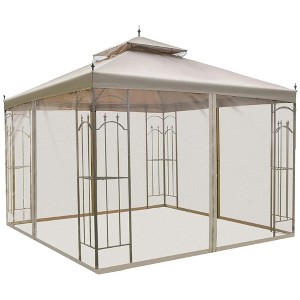 Resenkos Outdoor Garden Gazebo, Sunshade Gazebo Canopy,10' x 10' Patio Gazebo, Double Roof Outdoor Gazebo Canopy Shelter with Netting, Brown - 1 of 4