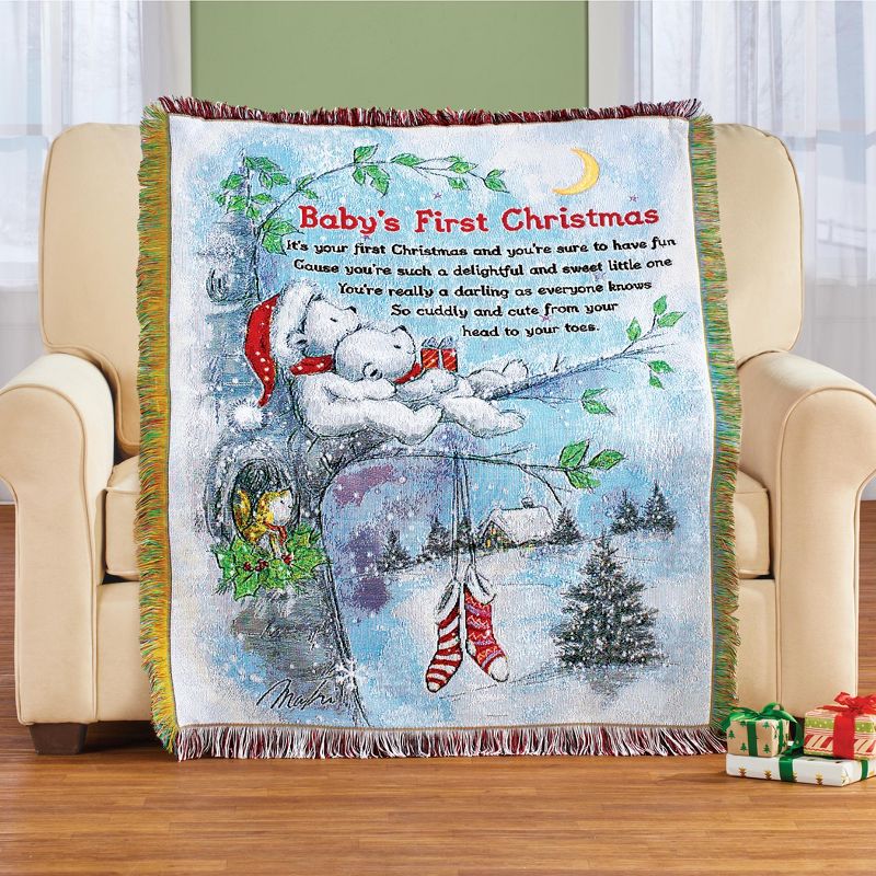 Collections Etc Makiko Baby's First Christmas Tapestry Throw Blanket 50" x 39", 2 of 3