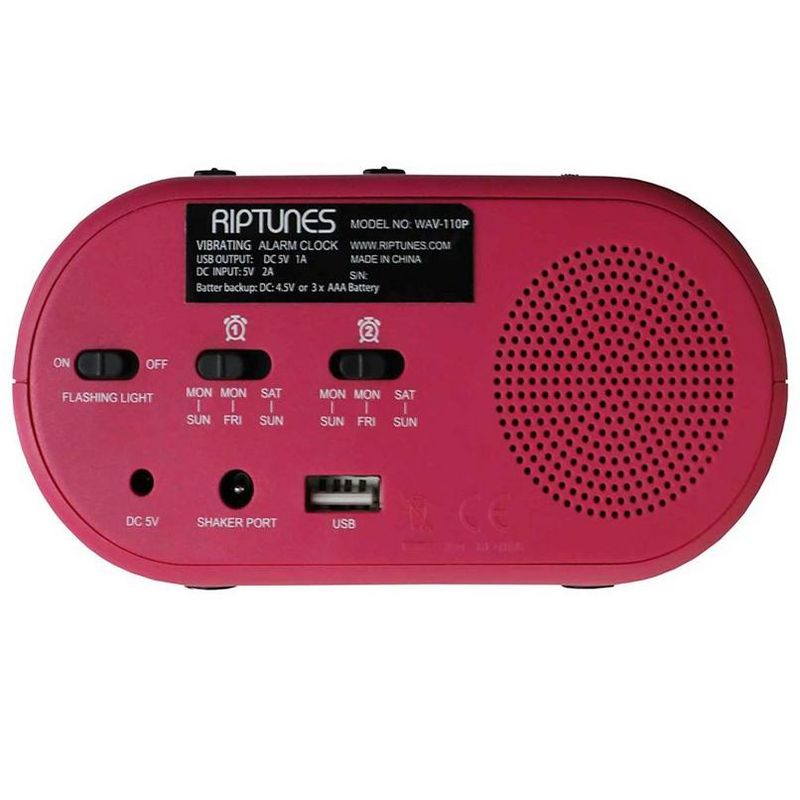 Riptunes 3-In-1 Vibrating Alarm Clock with Bed Shaker - Pink, 5 of 6