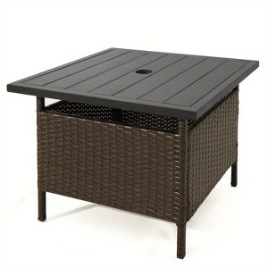 Dracelo 22 inch Black Square Rattan Patio Side Table with Umbrella Hole - 1 of 4