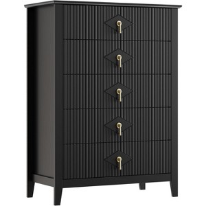 Fluted Dresser for Bedroom 43" Tall, 5-Drawer Modern Wood Chest, Space-Saving Storage Cabinet for Living Room, Hallway, or Entryway - 1 of 4