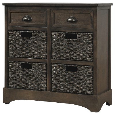 Vynxaria Rustic Storage Cabinet: 4 Rattan Baskets, 2 Drawers, Dust-Free Design for Dining/Entryway/Living Room