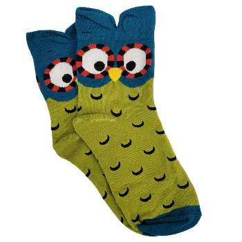 Colorful Owl Crew Socks (Women's Sizes Adult Medium) - Green and Blue from the Sock Panda