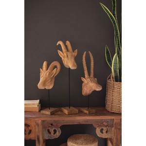 Mango Wood African Animal Heads – 28.25" Tall Rustic Decor Set of 3 by Kalalou - 1 of 4