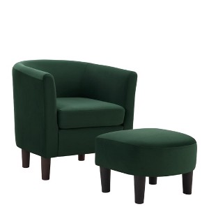 COMHOMA Velvet Accent Chair & Ottoman - Modern Barrel Armchair for Living Room/Bedroom, Soft Velvet - 1 of 4