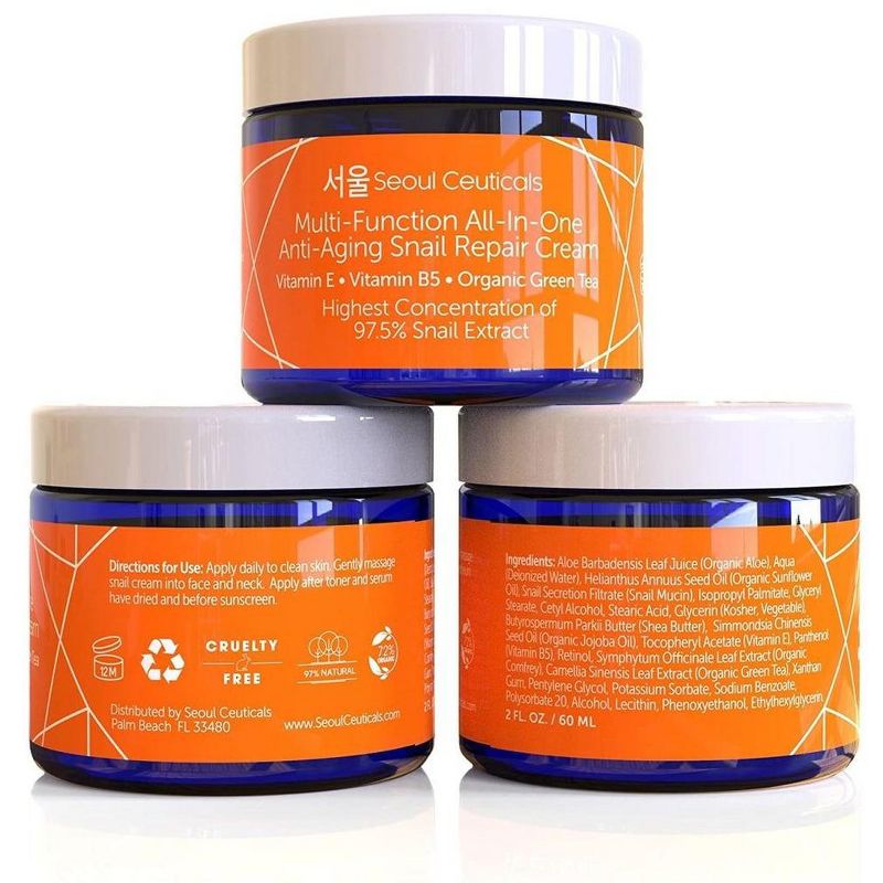 Seoul Ceuticals Korean Skin Care Snail Repair Cream - Korean Moisturizer Night Cream 97.5% Snail Mucin Extract - All In One Recovery Power, 2oz, 3 of 5