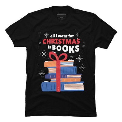 Men's Design By Humans Christmas books By ArtStyleAlice T-Shirt