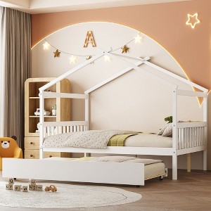 YOOCOZZ Twin Size Wooden House Bed with Twin Size Trundle - 1 of 4
