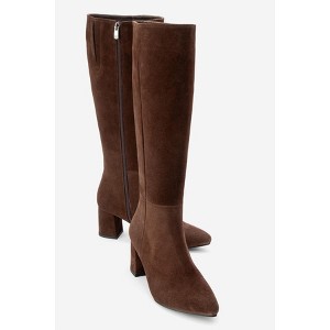 Sejas - Brown Suede Leather Block Heel Knee-High Boot (Women) brown suede 5 Forever & Always Shoes US - 1 of 4