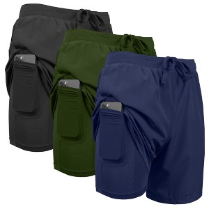 Jump Start Men's 2 in 1 Stretch Active Quick Dry Gym Running Shorts With Liner-3 Pack - 1 of 4