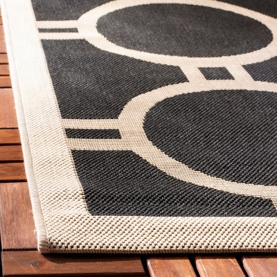 Black and Beige Geometric Stain-Resistant Square Rug