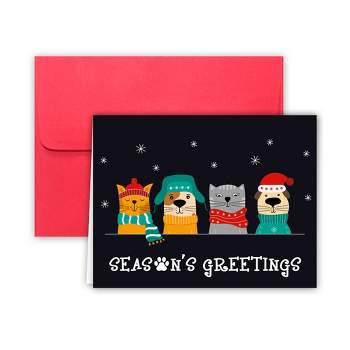 Paper Frenzy Dogs and Cats Seasons Greetings Christmas Cards and Envelopes - 25 pack