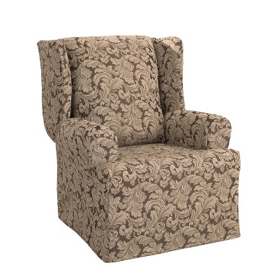 Scroll Wing Chair Slipcover Brown - Sure Fit