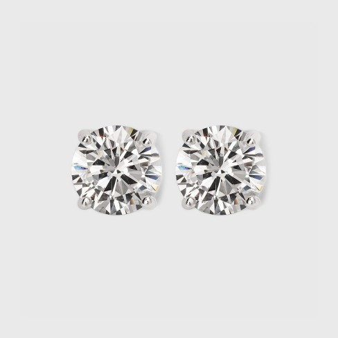 Women's Sterling Silver Stud Earrings Set With Round Cubic Zirconia 3pc - A  New Day™ Silver : Target