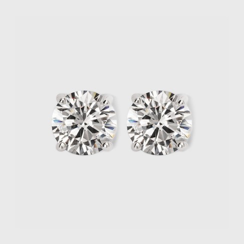 Women's Sterling Silver Stud Earrings Set with Round Cubic Zirconia 3pc - A  New Day™ Silver