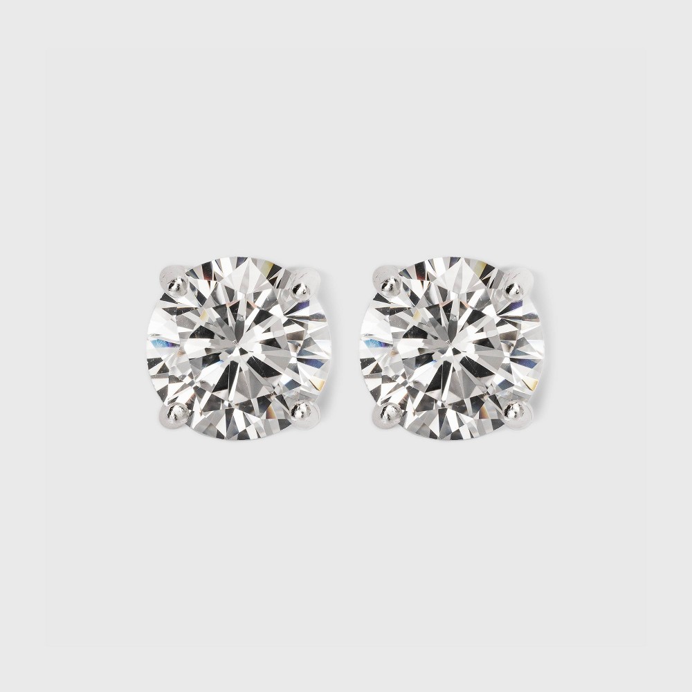 Photos - Earrings Sterling Silver Small Round Cubic Zirconia Stud Earring - A New Day™ Silve