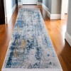 Blue Gold and Gray Abstract Power Loom Area Rug With Fringe - 2 of 3
